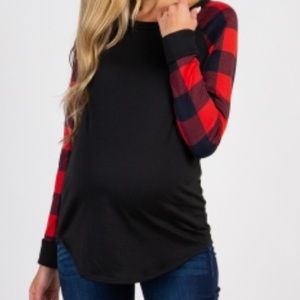 Maternity Long Plaid Sleeve Top